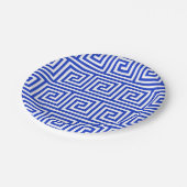 Grieks Meander Key Squares Patroon Blauw Papieren Bordje (Gekanteld)