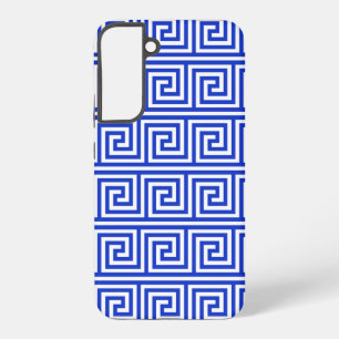 Grieks Meander Key Squares Patroon Blauw Samsung Galaxy Hoesje