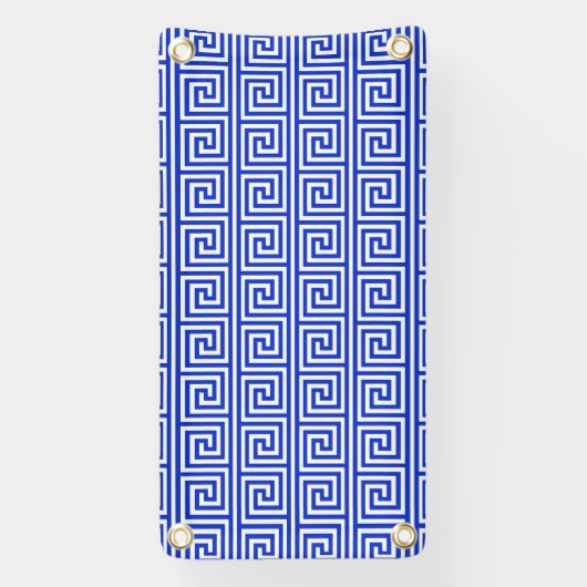 Grieks Meander Key Squares Patroon Blauw Spandoek (Verticaal)