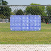 Grieks Meander Key Squares Patroon Blauw Spandoek (Insitu)