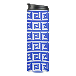 Grieks Meander Key Squares Patroon Blauw Thermosbeker