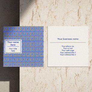 Grieks Meander Key Squares Patroon Blauw Vierkante Visitekaartje