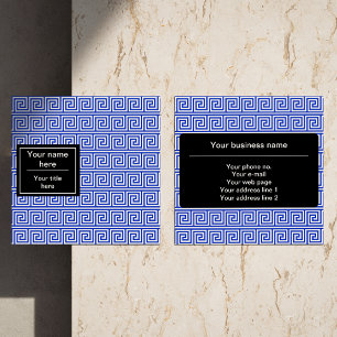 Grieks Meander Key Squares Patroon Blauw Vierkante Visitekaartje