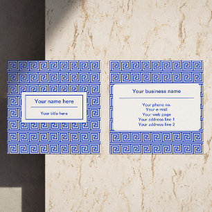 Grieks Meander Key Squares Patroon Blauw Vierkante Visitekaartje
