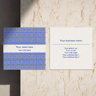 Grieks Meander Key Squares Patroon Blauw Vierkante Visitekaartje