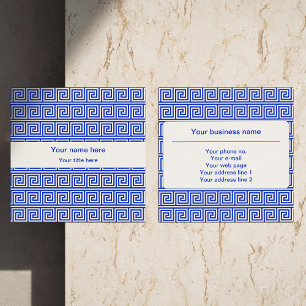 Grieks Meander Key Squares Patroon Blauw Vierkante Visitekaartje