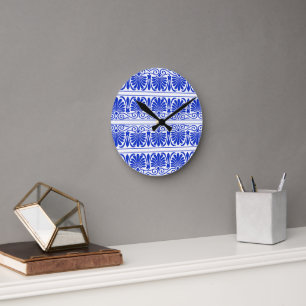Grieks Mediterraan Arabesk patroon blauw Ronde Klok