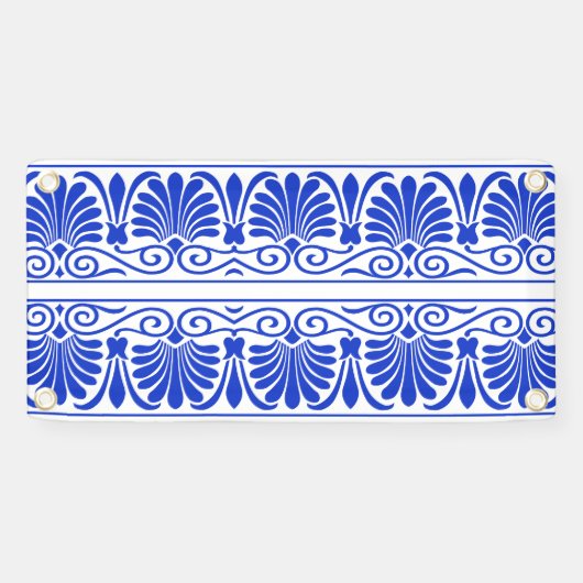 Grieks Mediterraan Arabesk patroon blauw Spandoek (Horizontaal)