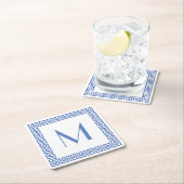 Grieks monogram sleutelontwerp vierkante kartonnen onderzetter (Insitu)