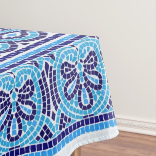 Grieks Mozaïek Tegel Ornament - Blauwe tinten Tafelkleed (Voorbeeld)