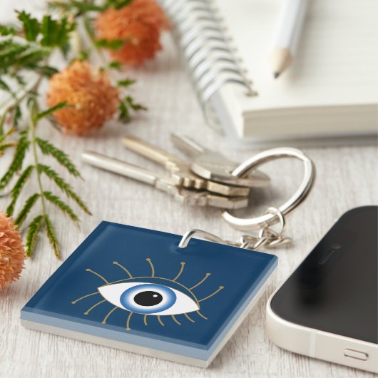 Grieks ogen met blauw wit goud sleutelhanger (Voorkant Rechts)