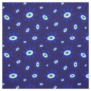 Grieks Oog Blauw en Wit Patroon Stof