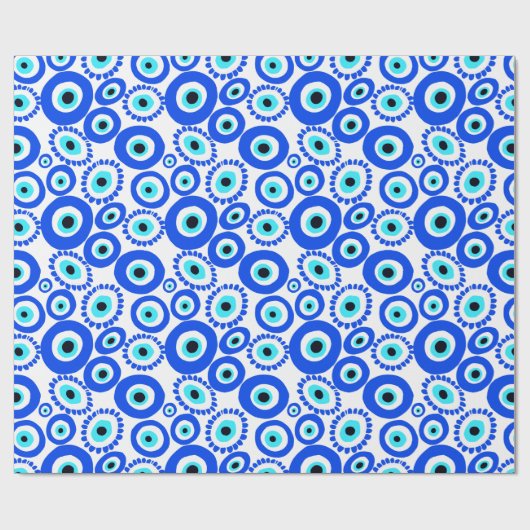 Grieks oog blauw wit patroon cadeaupapier (Vlak)