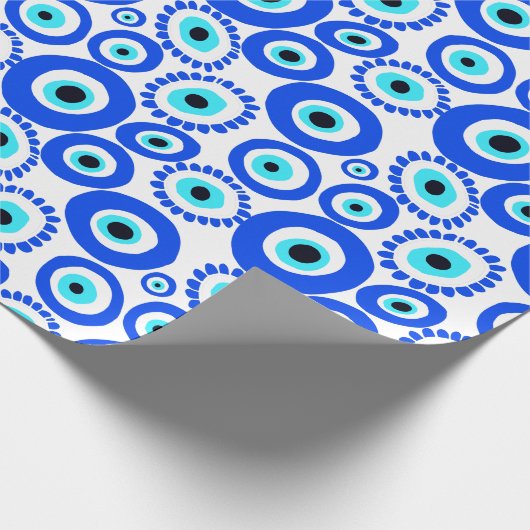 Grieks oog blauw wit patroon cadeaupapier (Hoek)