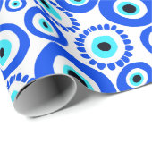 Grieks oog blauw wit patroon cadeaupapier (Rol Hoek)