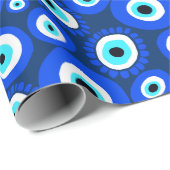 Grieks oog blauw wit patroon cadeaupapier (Rol Hoek)
