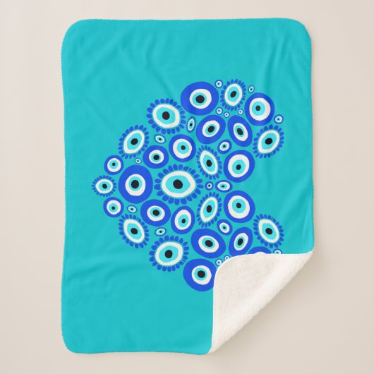 Grieks Oog Liefde Hart Blauw en Wit Sherpa Deken (Voorkant)