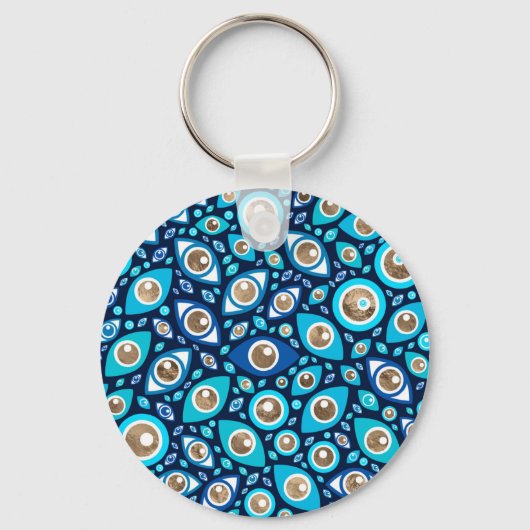 Grieks Oogpatroon Blauwdruk en goud #2 Sleutelhanger (Voorkant)