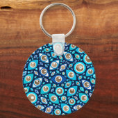 Grieks Oogpatroon Blauwdruk en goud #2 Sleutelhanger (Voorkant)