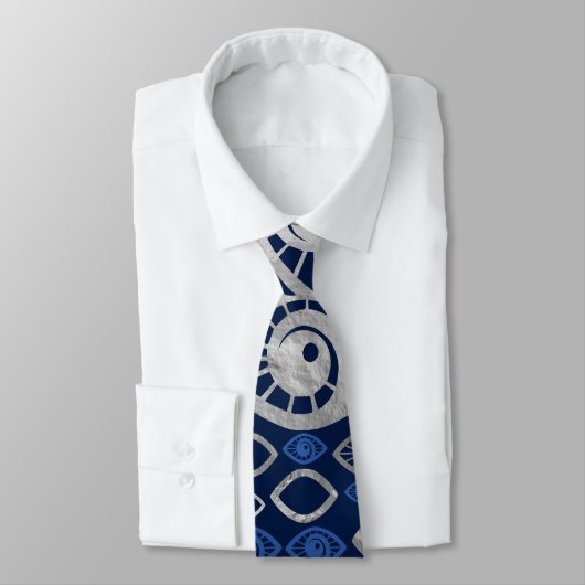 Grieks oogpatroon Blauwdruk en zilver #1 Stropdas (Gebonden)