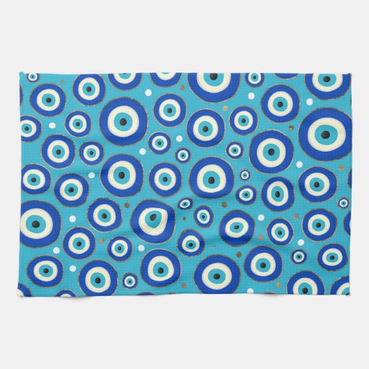 Grieks Oogpatroon met gouden accenten Theedoek (Horizontaal)