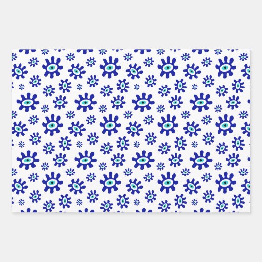 Grieks Oogsymbool Blauw en Wit Patroon Inpakpapier Vel (Voorkant)