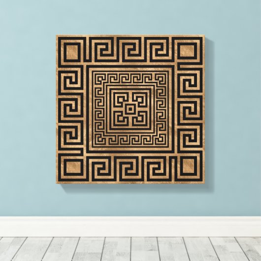 Grieks Ornament - Grieks Meander - zwart op goud Canvas Afdruk (Insitu (Houten vloer))