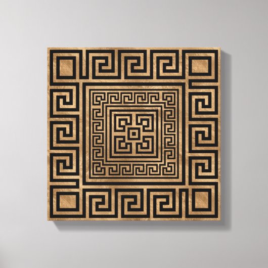 Grieks Ornament - Grieks Meander - zwart op goud Canvas Afdruk (Voorkant)