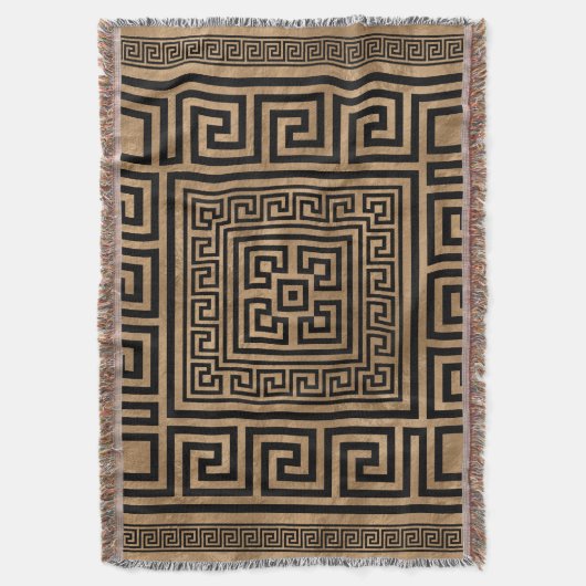 Grieks Ornament - Grieks Meander - zwart op goud Deken (Voorkant Verticaal)