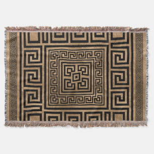 Grieks Ornament - Grieks Meander - zwart op goud Deken