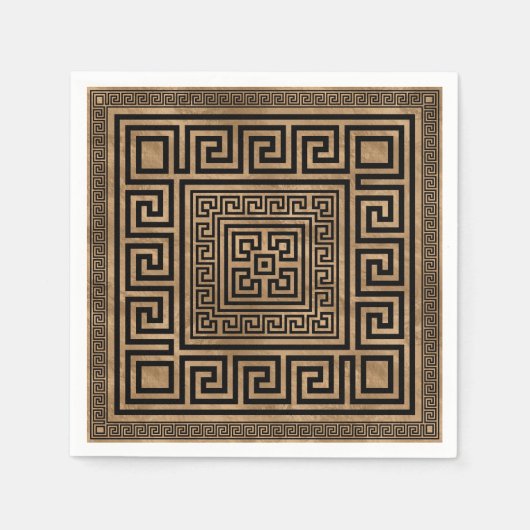 Grieks Ornament - Grieks Meander - zwart op goud Servet (Voorkant)