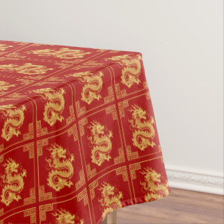 Grieks Ornament Lijst Gouden Drakenpatroon Rood Tafelkleed