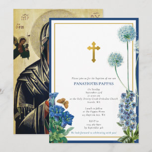 Grieks-orthodox Christening Baptism Boy Blue Flora Kaart