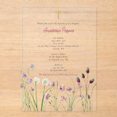 Grieks orthodox doop doop meisje wilde bloem acryl uitnodigingen (Voorkant)