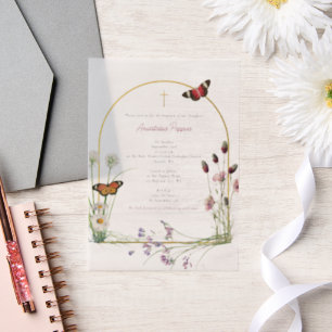 Grieks orthodox doop doop meisje wilde bloem vellum uitnodigingen