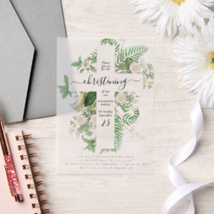 Grieks-orthodoxe baptisme Christening Cross Greene Vellum Uitnodigingen