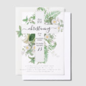 Grieks-orthodoxe baptisme Christening Cross Greene Vellum Uitnodigingen (Offset)