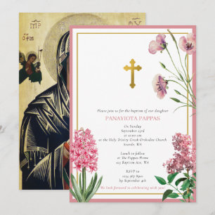 Grieks-orthodoxe Christening Baptisme Roze Floral Kaart