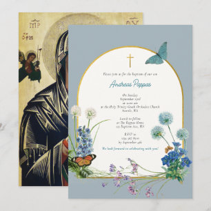 Grieks-orthodoxe doop Blauwe Wildflower Kaart