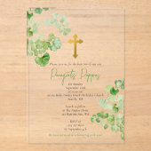 Grieks-orthodoxe doop groen acryl uitnodigingen (Voorkant)