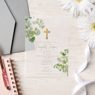 Grieks-orthodoxe doop groen vellum uitnodigingen