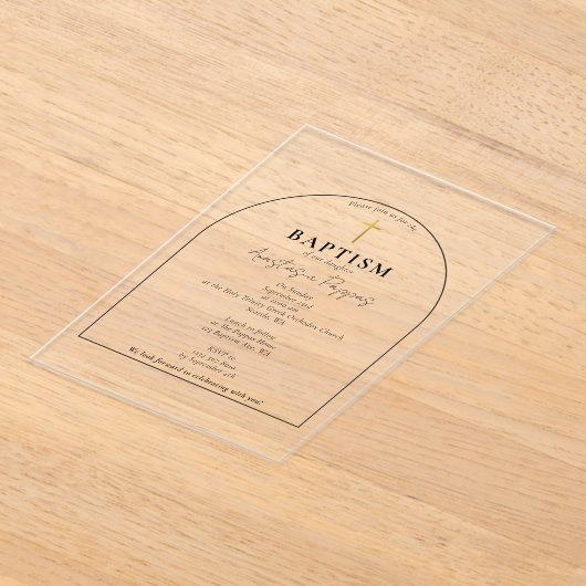 Grieks-orthodoxe doop moderne boog acryl uitnodigingen (Laagn)