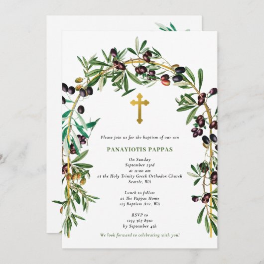 Grieks-orthodoxe doop Olijfboog Kaart (Voorkant / Achterkant)