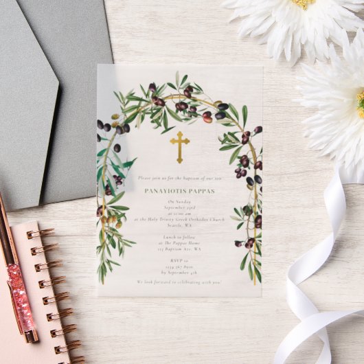 Grieks-orthodoxe doop Olijfboog Vellum Uitnodigingen (Huwelijk)