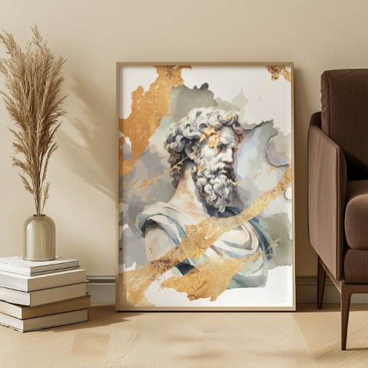Grieks oud marmeren beeld van een man met baard canvas afdruk