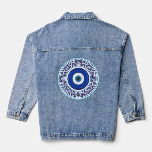 Grieks patroon Evil Eye Nazar Denim Jacket (Achterkant)