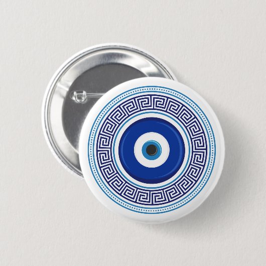 Grieks patroon Evil Eye Nazar Ronde Button 5,7 Cm (Voorkant /achterkant)