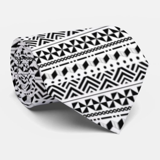 Grieks Pyrgi Xysta Pattern Black en White Geometri Stropdas (Opgerold)