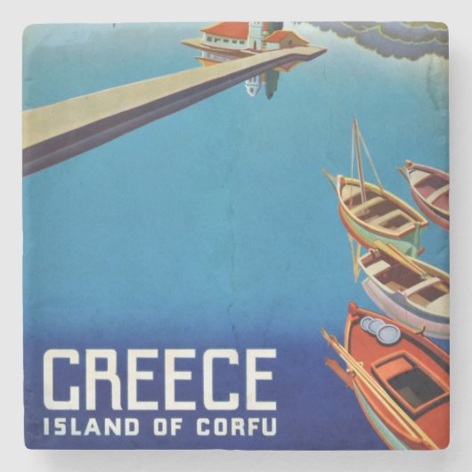  Grieks reizen - eiland Corfu Stenen Onderzetter (Voorkant)
