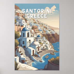 Grieks Santorini Grieks eiland vintage reizen blau Poster